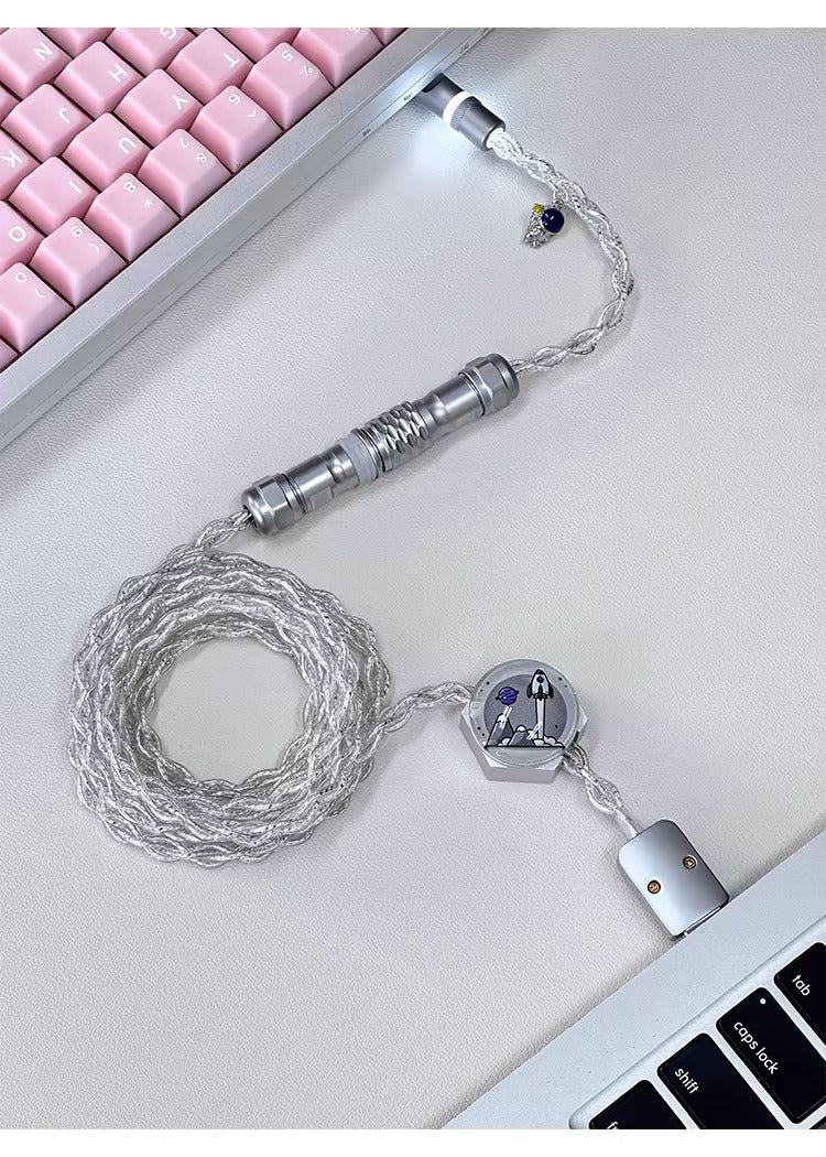 Astronaut theme 1.7m single crystal copper four strand aviation plug customized handmade wire Type-C plug with luminous