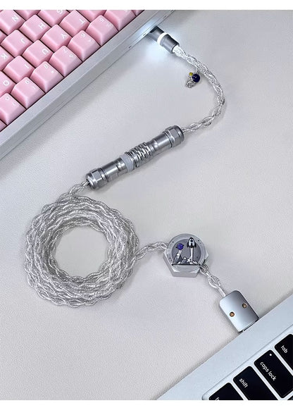 Astronaut theme 1.7m single crystal copper four strand aviation plug customized handmade wire Type-C plug with luminous