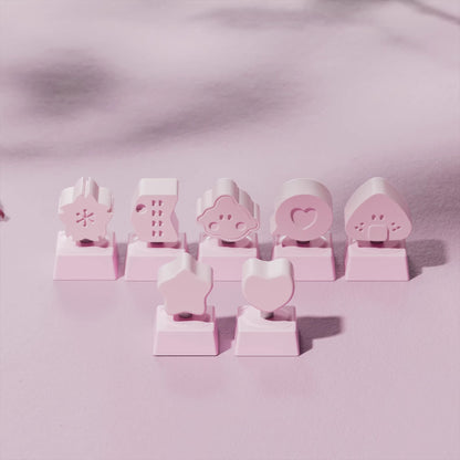 Pink logo metal personalized keycaps, mechanical keyboard pink decorative keycaps, three-dimensional pattern art keycaps