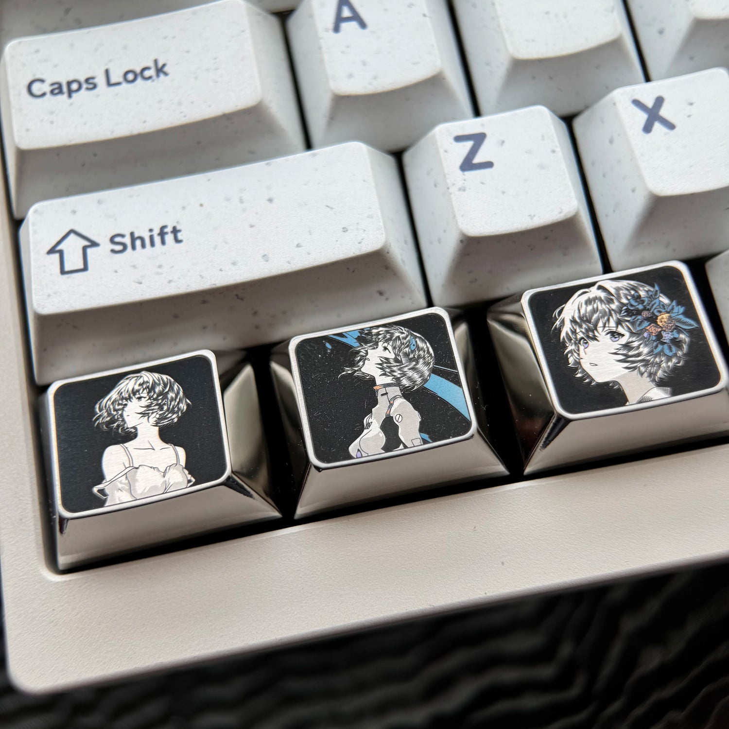 EVA series, Asuka/Ayanami Rei theme, finely carved titanium alloy personalized keycaps, innovative metal decorative keycaps for anime and games