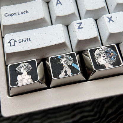 EVA series, Asuka/Ayanami Rei theme, finely carved titanium alloy personalized keycaps, innovative metal decorative keycaps for anime and games