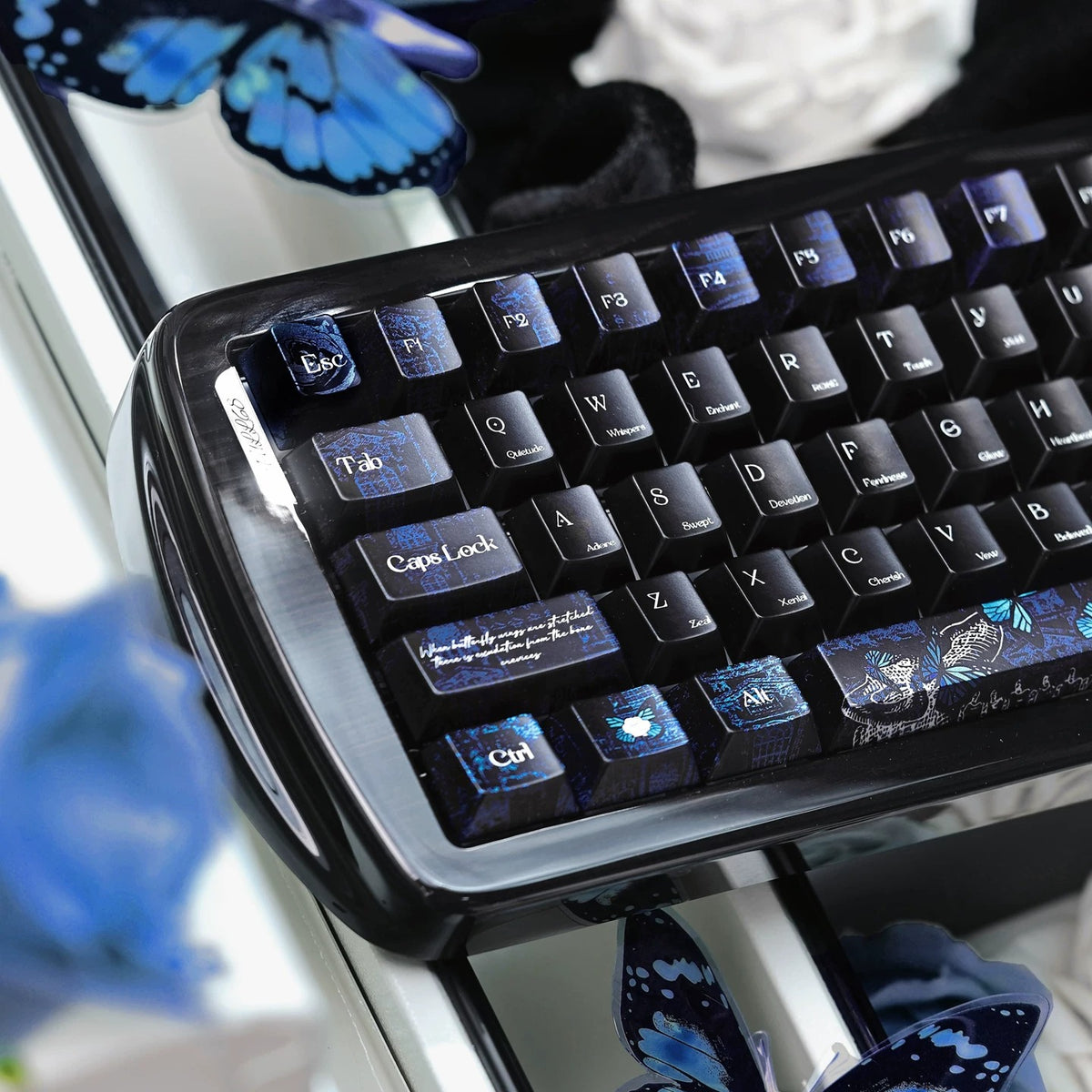 Skeleton Butterfly Keycap Set, Creative Keycap Cultural Art Keycap PBT Material Personalized Keycap Set, Compatible with 61/64/68/75/84/87/104 Key Mechanical Keyboard