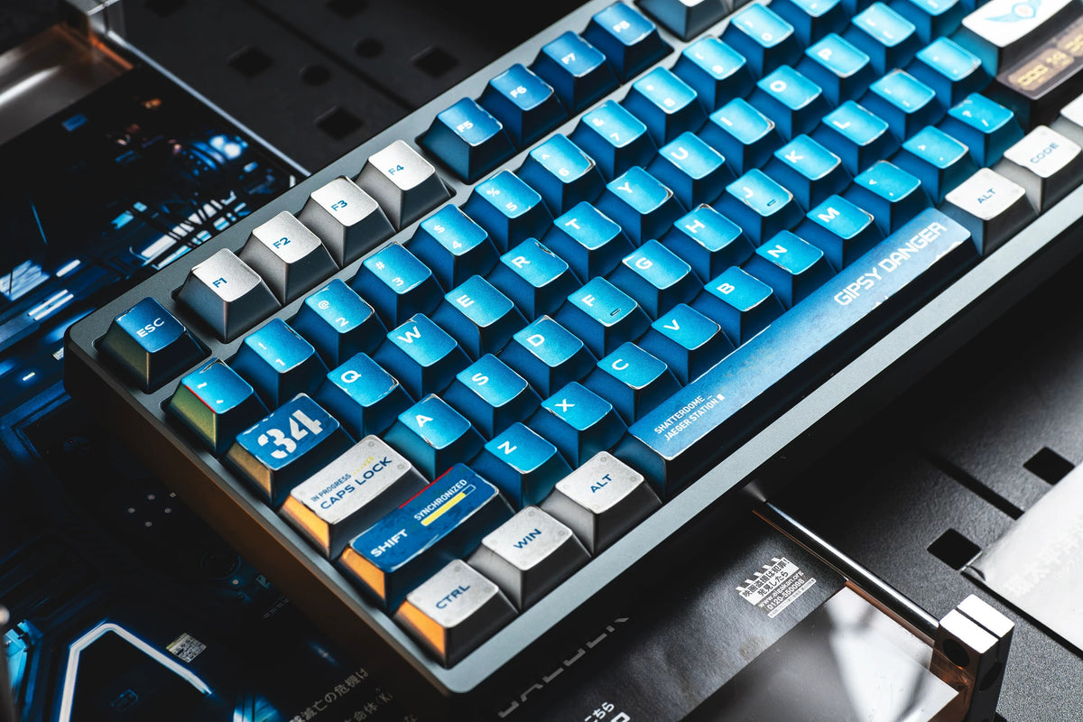 Pacific Rim, Gipsy Danger theme, metallic paint texture PBT material anime and game cultural and creative keycaps set, Compatible with 61/64/68/75/84/87/104 Key Mechanical Keyboard Keycap Set