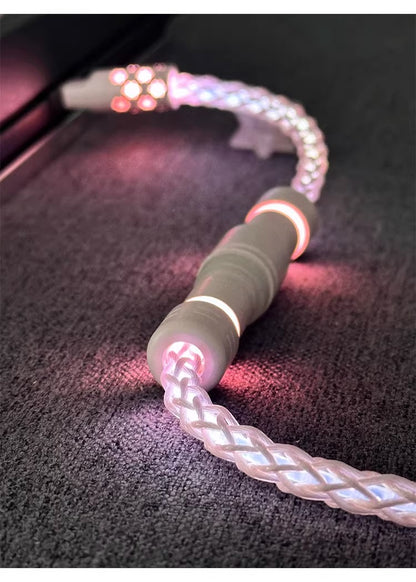 Single crystal copper whole line luminous aviation plug pink white data cable USB-TYPEC keyboard custom cable