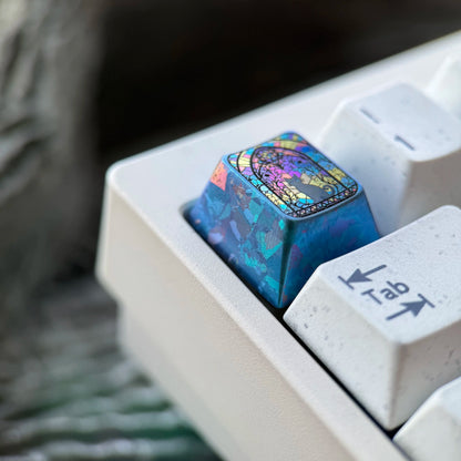 Black cat glass floral style 1U titanium alloy personalized keycap, anime game creative peripheral mechanical keyboard decoration keycap