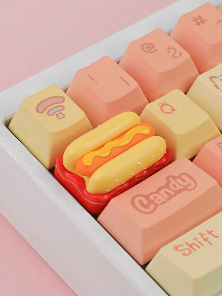 Cute hot dog resin material personalized keycaps, customized resin decorative keycaps, delicious food shaped decorative keycaps