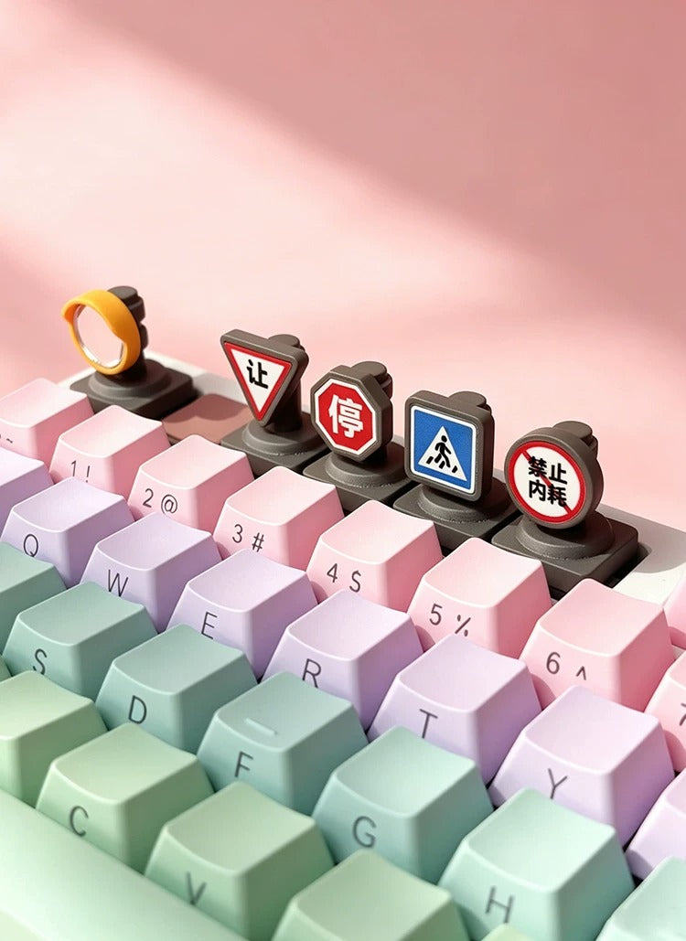 Traffic flat mirror, resin coated personalized keycaps, traffic series decorative keycaps, mechanical keyboard replacement keycaps