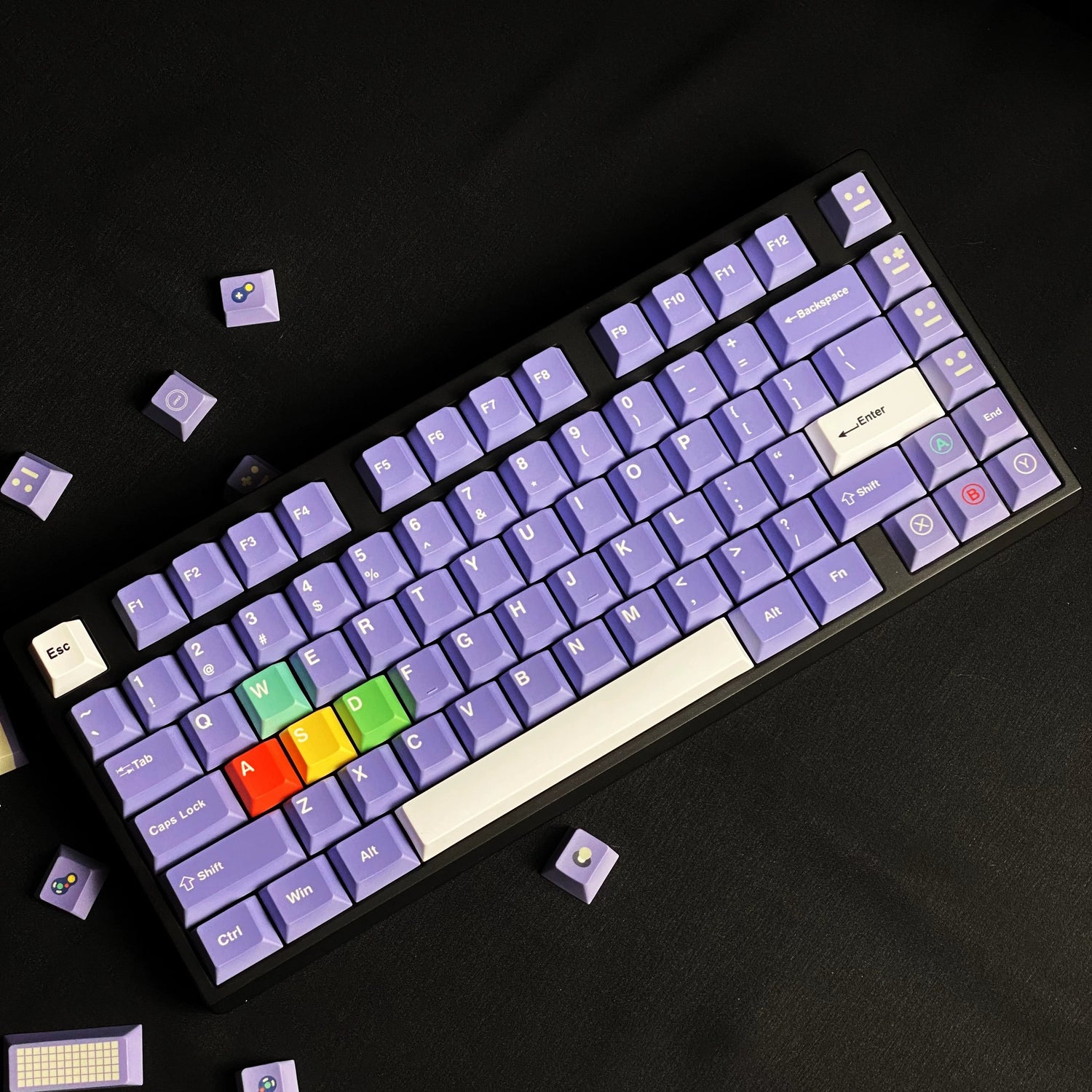NGC game console theme retro game console design replaces keycaps, PBT material material personalized keycap set, Gaming keyboard, compatible with 61/64/68/75/84/87/104 mechanical keyboard replacement keycap