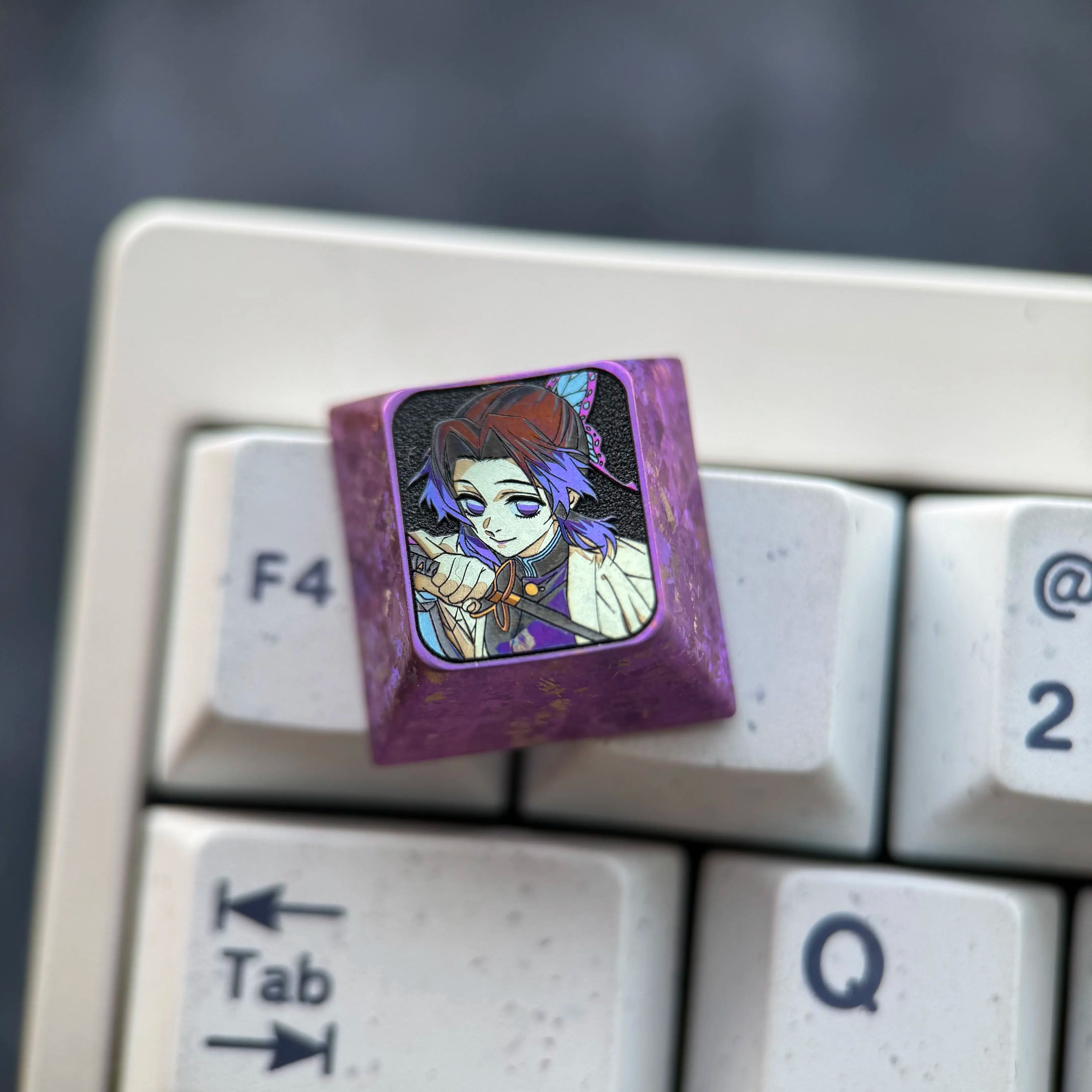 Demon Slayer，Kochou Shinobu， 8 options, 1U titanium alloy personalized keycaps, game anime cultural creative metal mechanical keyboard decorative keycaps