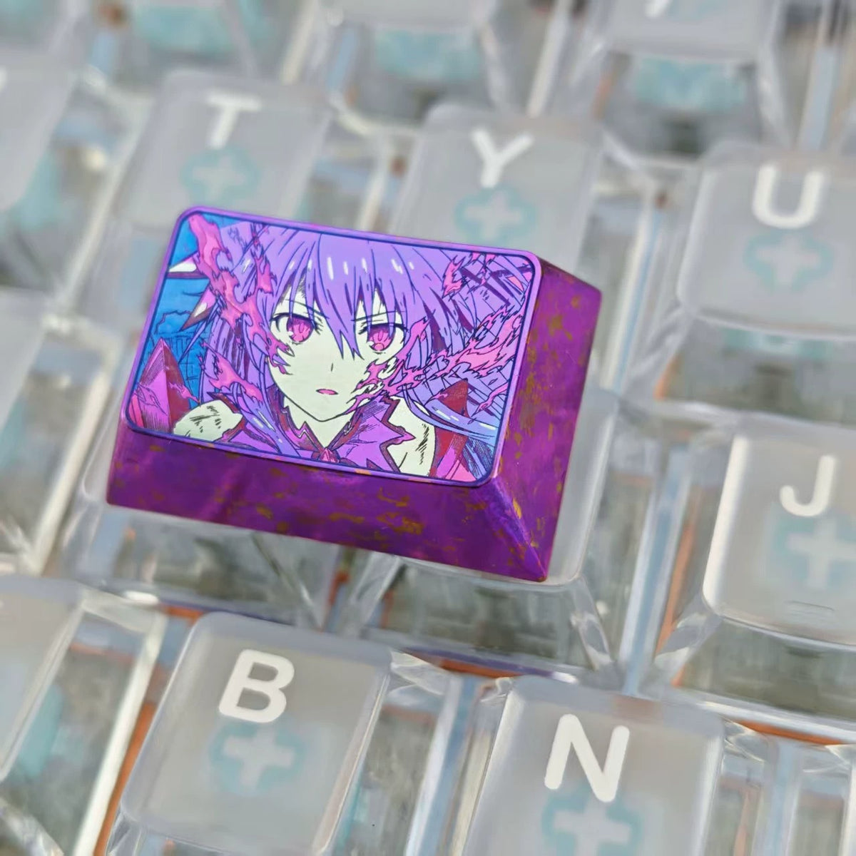 DATE A LIVE，Yatogami Tohka 1.5 U titanium alloy personalized keycaps, mechanical keyboard metal decorative keycaps, anime and game culture peripheral keycaps