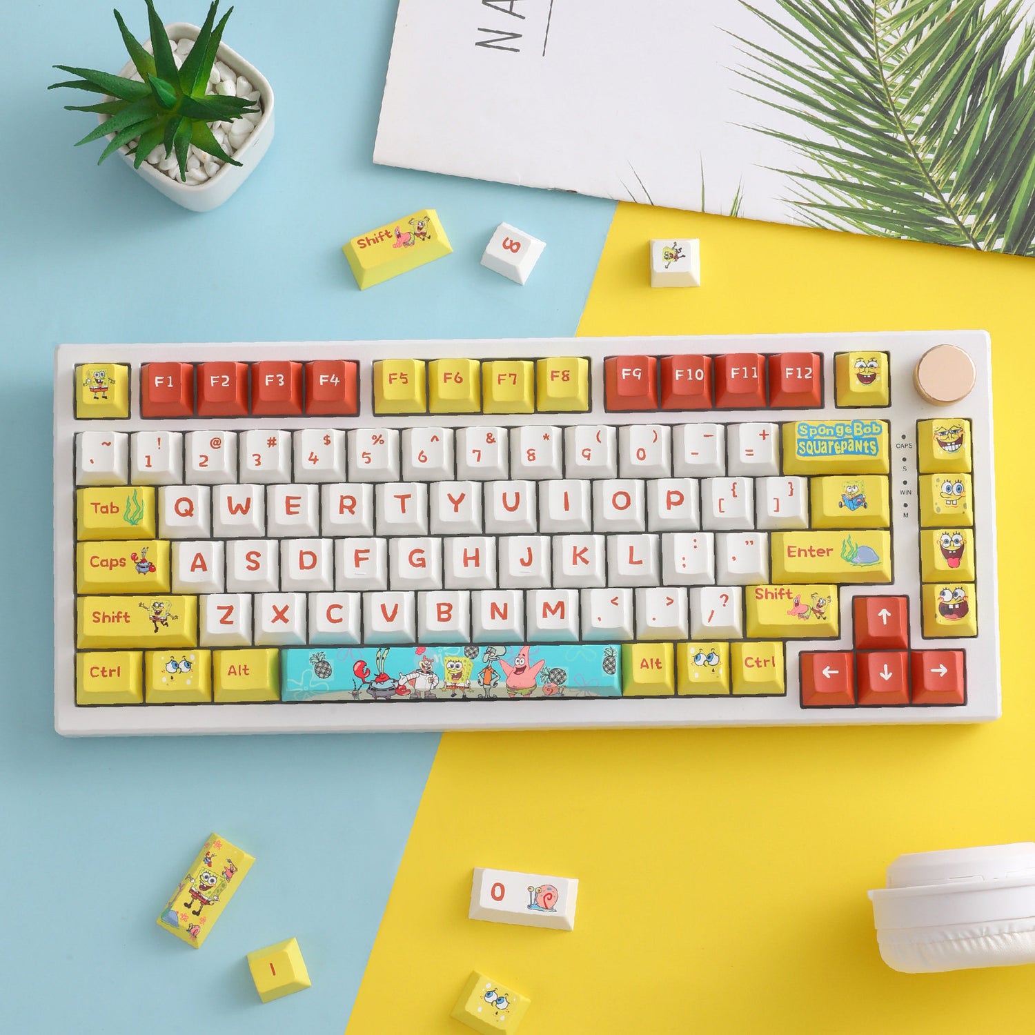 SpongeBob SquarePants Theme Design, PBT Material, sublimation， Personalized keycaps, mechanical keyboard decorative keycaps.