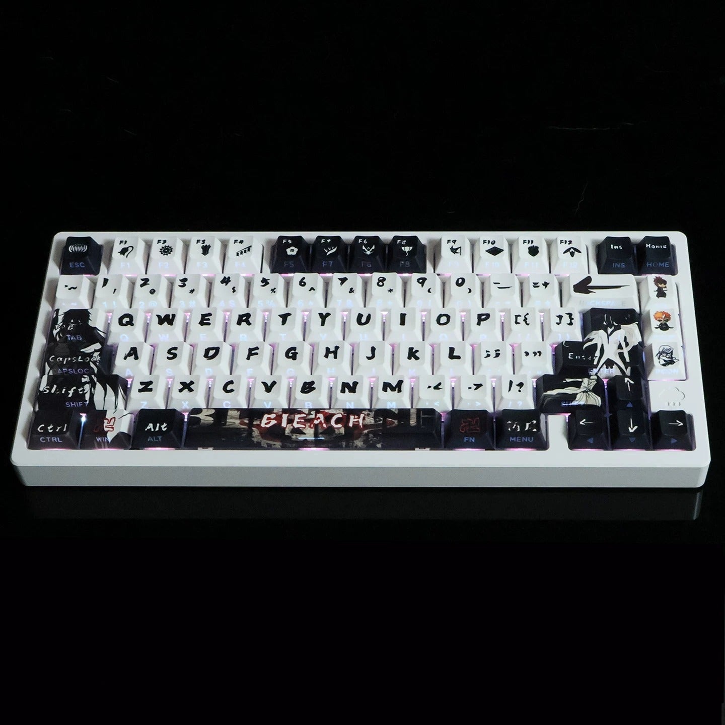 BLEACH，‌Hollow theme, PBT material personalized keycaps, mechanical keyboard replacement keycap set, anime and game cultural and creative keycaps set, Compatible with 61/64/68/75/84/87/104 Key Mechanical Keyboard Keycap Set