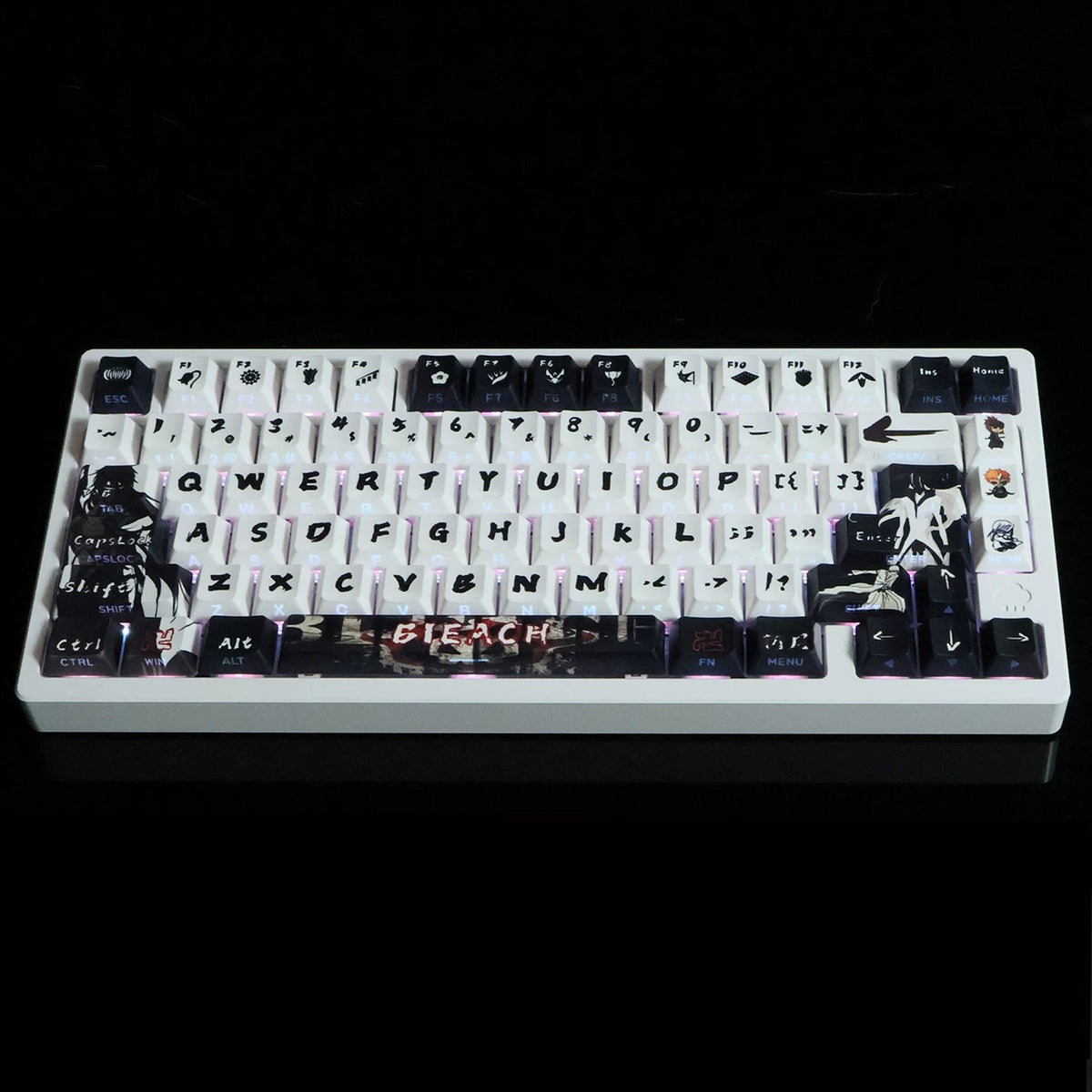 BLEACH，‌Hollow theme, PBT material personalized keycaps, mechanical keyboard replacement keycap set, anime and game cultural and creative keycaps set, Compatible with 61/64/68/75/84/87/104 Key Mechanical Keyboard Keycap Set