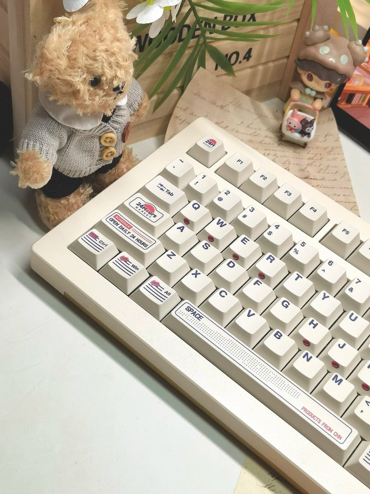 Convenience store themed design, PBT material personalized keycap set, mechanical keyboard replacement decorative keycaps, compatible with 61/64/68/75/84/87/104 key mechanical keyboard
