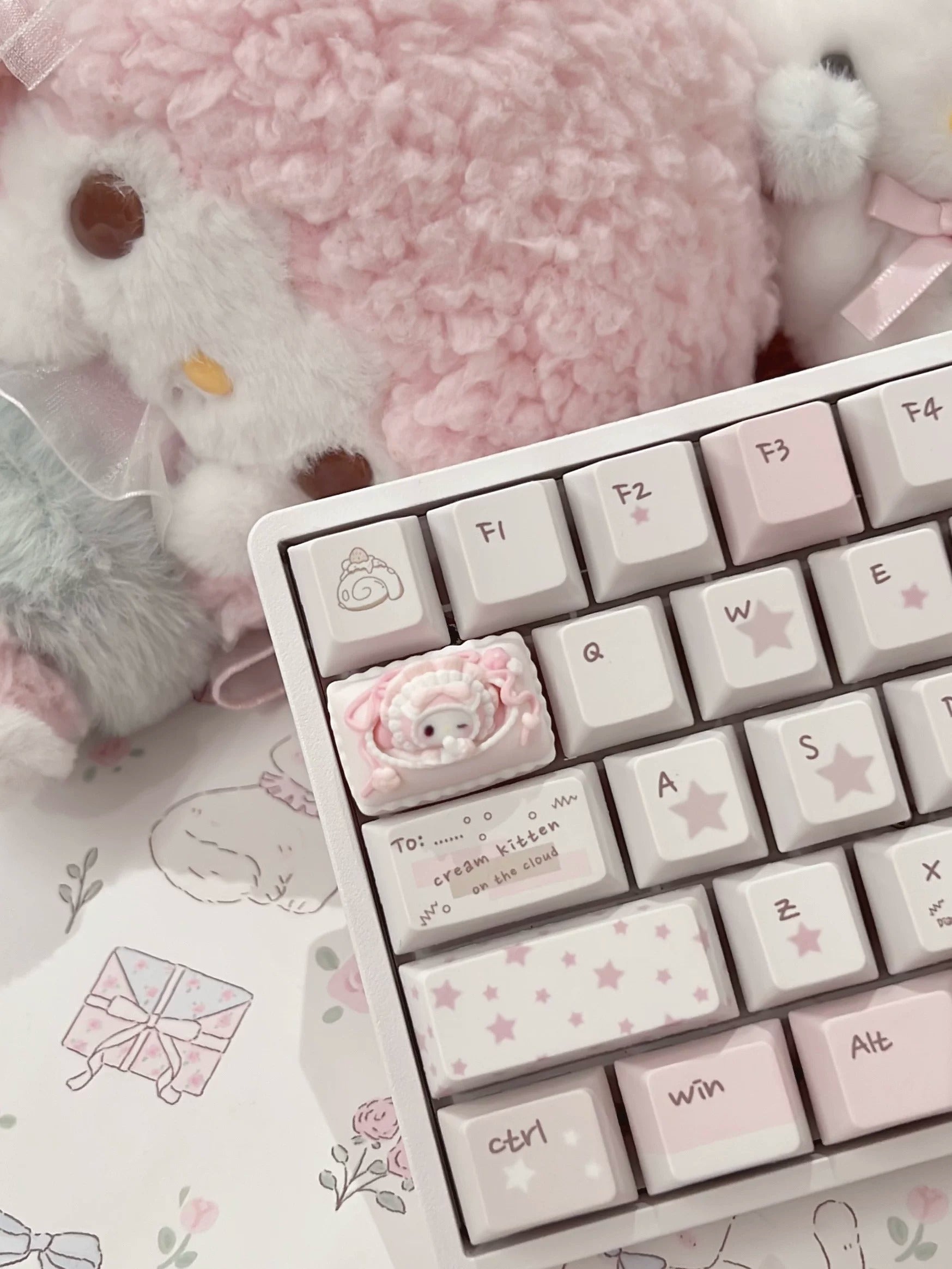 My Melody， 3D resin keycaps 1.5u, TAB keys, personalized keycaps, mechanical keyboard cartoon decorative keycaps