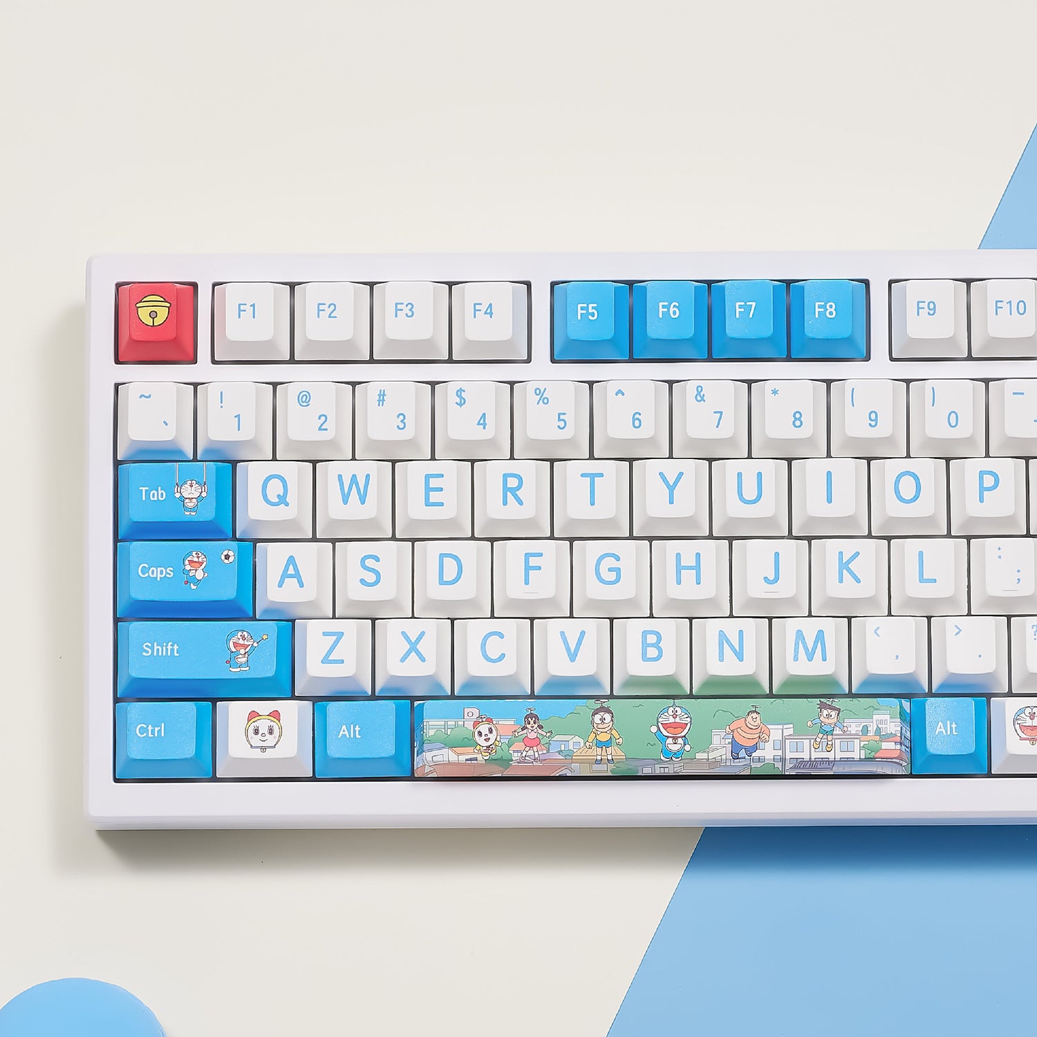Doraemon theme design, made of PBT material, sublimation， Personalized keycaps, mechanical keyboard decorative keycaps.