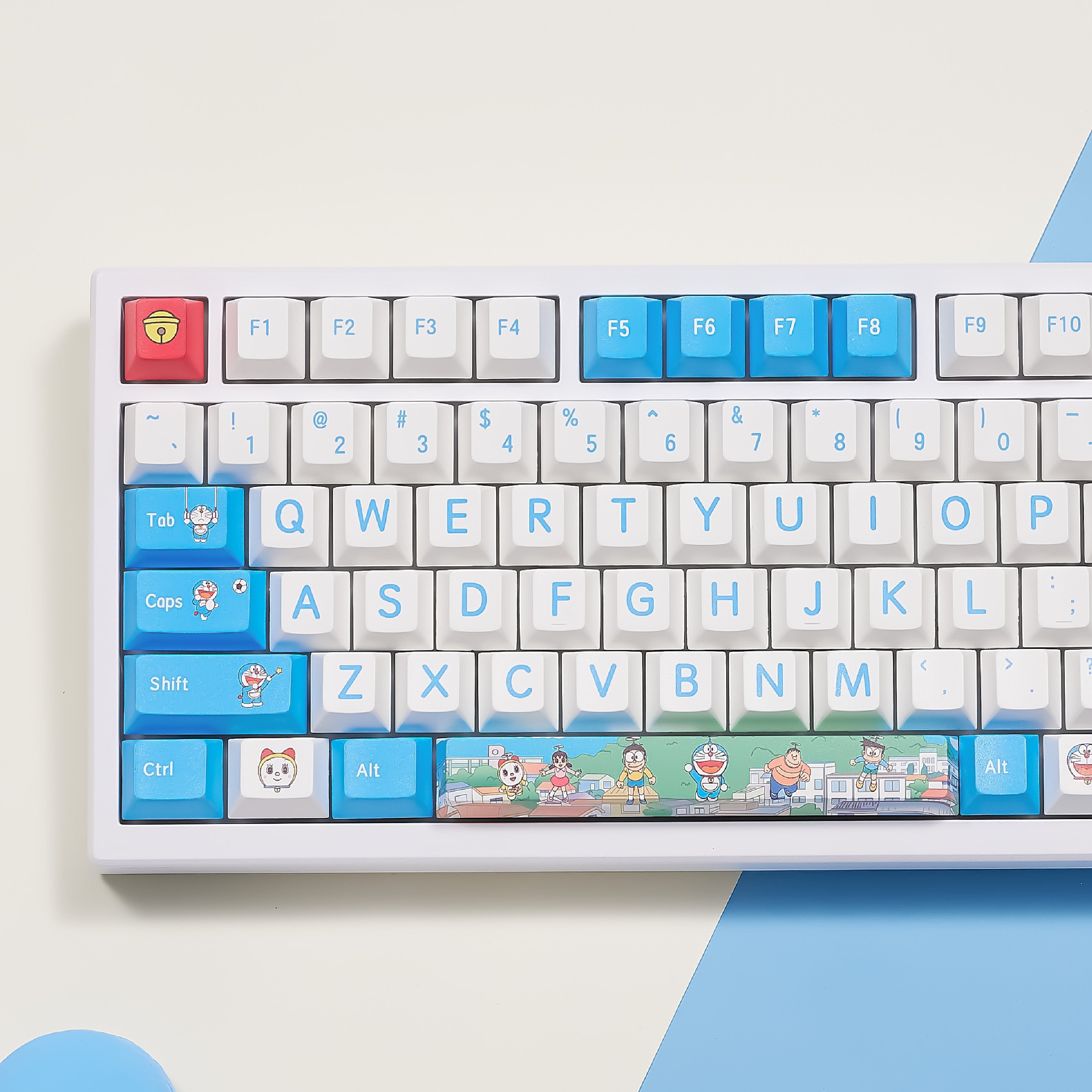 Doraemon theme design, made of PBT material, sublimation， Personalized keycaps, mechanical keyboard decorative keycaps.