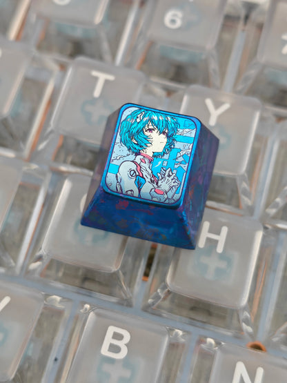 EVA, Ayanami Rei Theme Design, 1 U titanium alloy metal personalized keycaps, anime oil painting cultural creative keycaps, mechanical keyboard artistic decorative keycaps