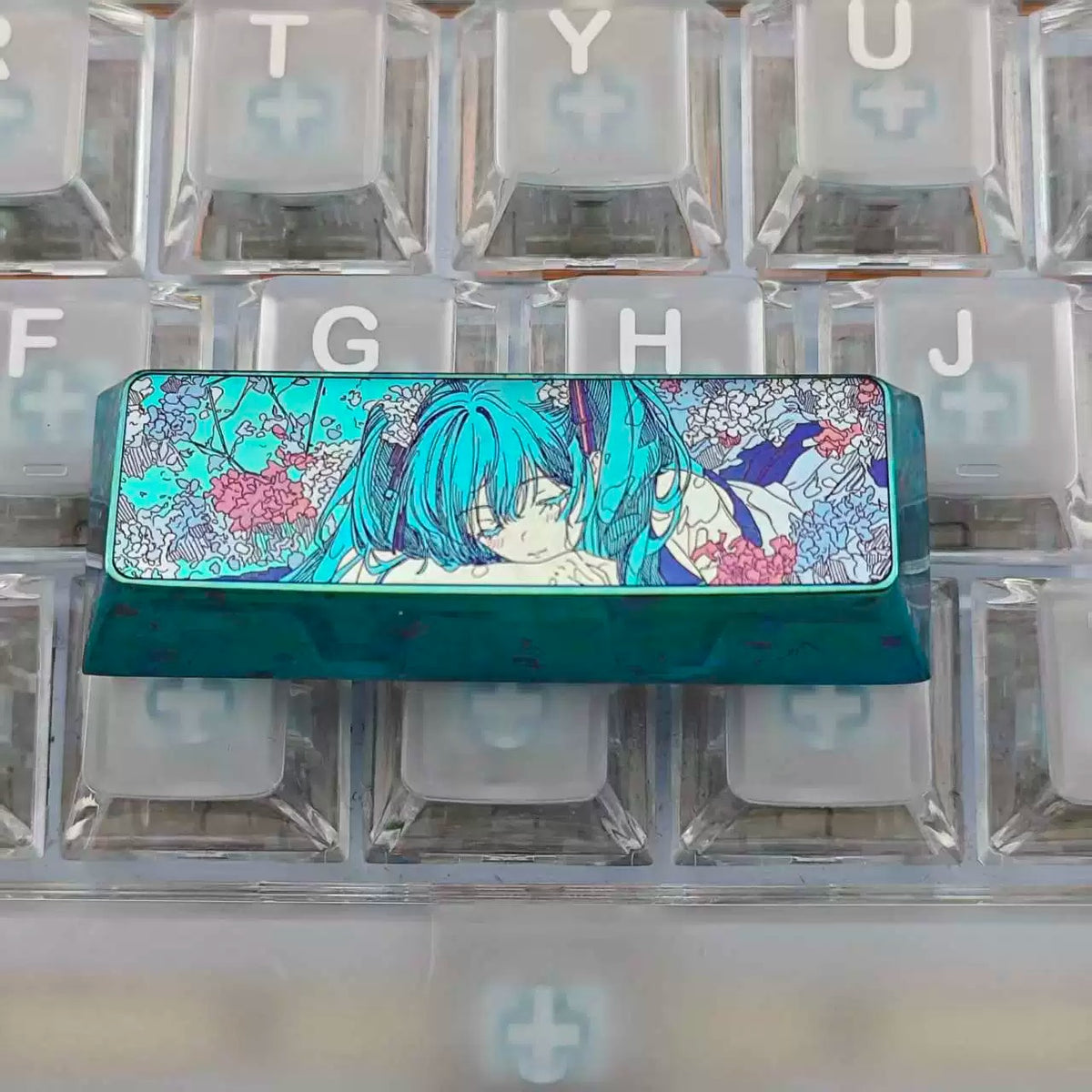 Hatsune Miku, 2.75 U shift,Titanium Alloy Custom Keycaps, suitable for anime, gaming, cultural and creative products, and mechanical keyboard decoration