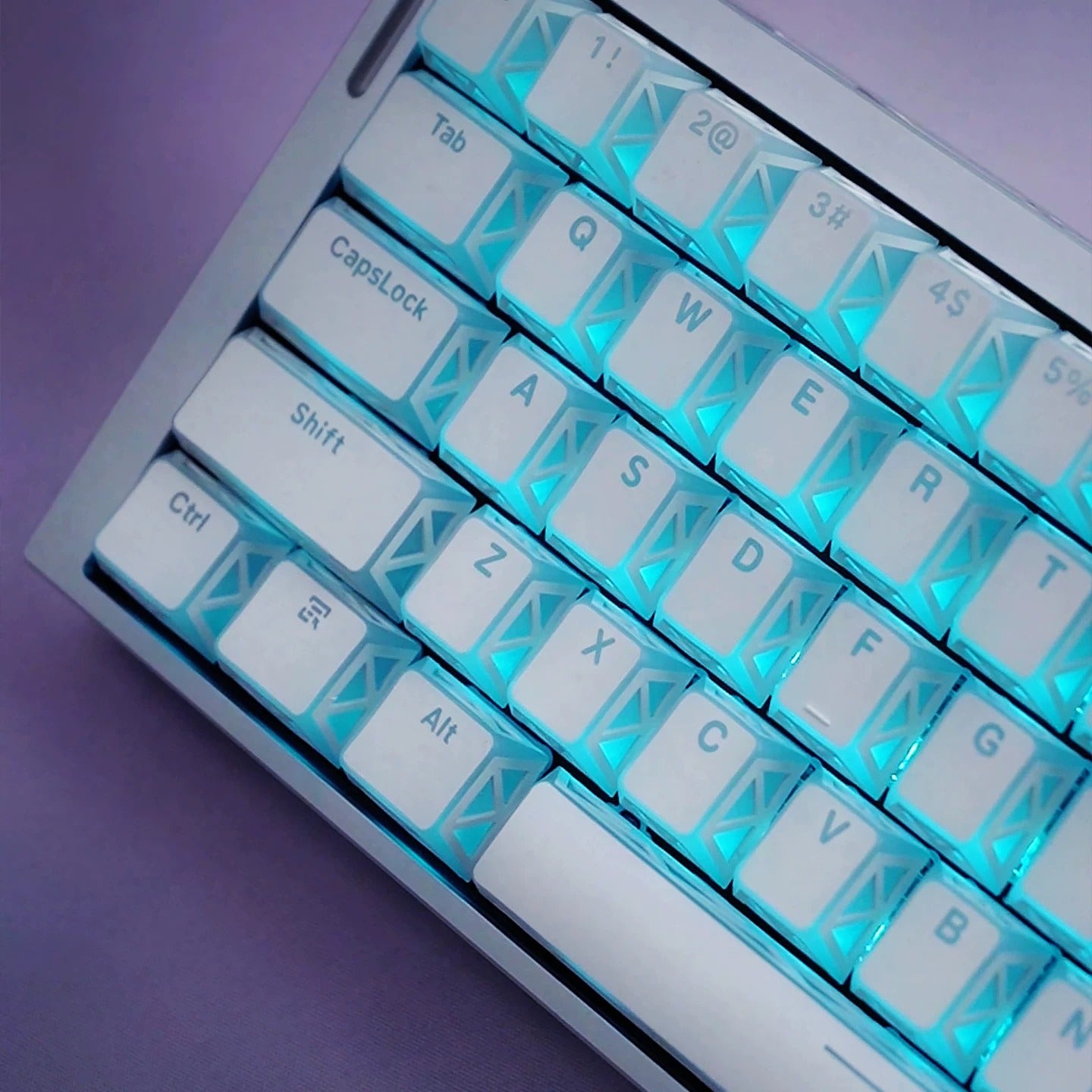 White translucent minimalist design keycap folding shadow, 4-sided hollow translucent front engraving customized keyboard PC+PBT compatible with 61/64/68/75/84/87/104 mechanical keyboard