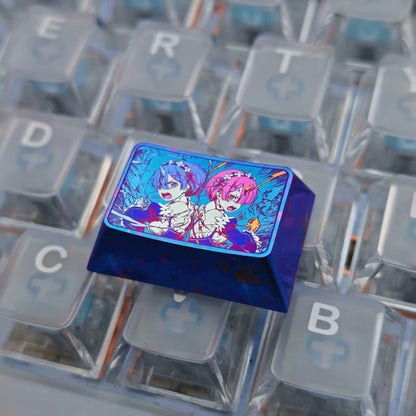Re:Life in a different world from zero，1.5 U titanium alloy personalized keycaps, mechanical keyboard metal decorative keycaps, anime and game culture peripheral keycaps