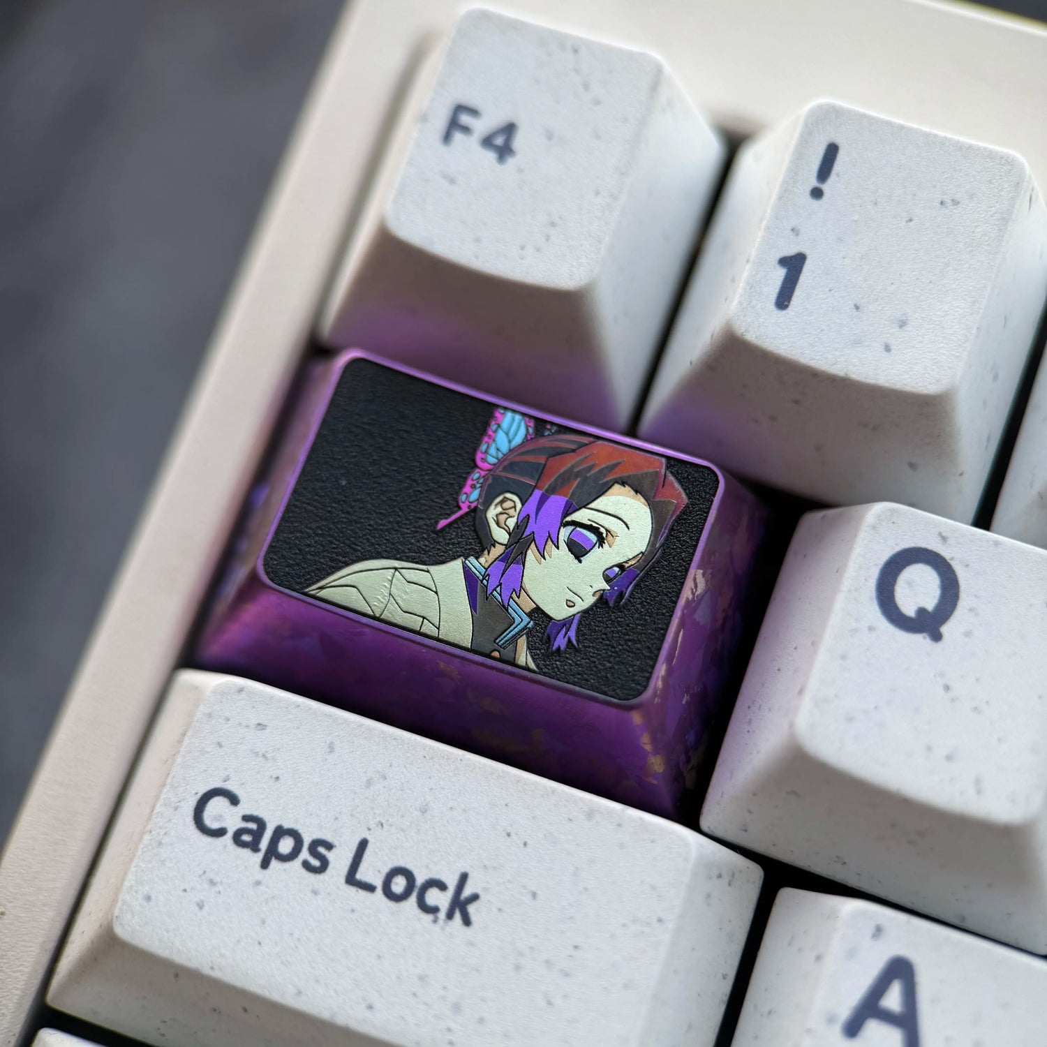 Demon Slayer, Kochou Shinobu, 1.5U titanium alloy personalized keycaps, game anime cultural creative metal mechanical keyboard decorative keycaps