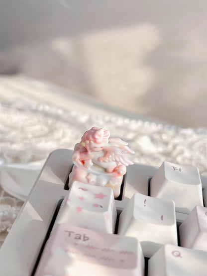 Pink stars, cute rocking carousel, personalized keycaps DIY handmade resin decorative keycaps