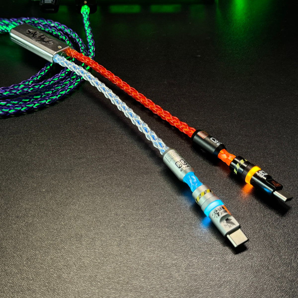 Customized manual data cable for mechanical keyboard with EVA theme design, dual type C aviation plug, dual 8K luminous data cables, magnetic axis mechanical keyboard