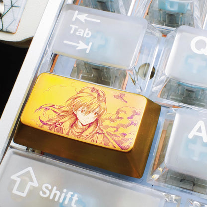 EVA theme, Asuka manga brushstrokes 1.75 U anime creative titanium alloy personalized keycaps, metal carved decorative keycaps
