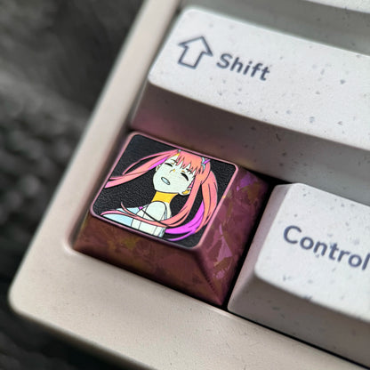 DARLING in the FRANXX, Zero Two theme, 1.25U titanium alloy personalized keycaps, anime and game metal art keycaps, mechanical keyboard decorative keycaps