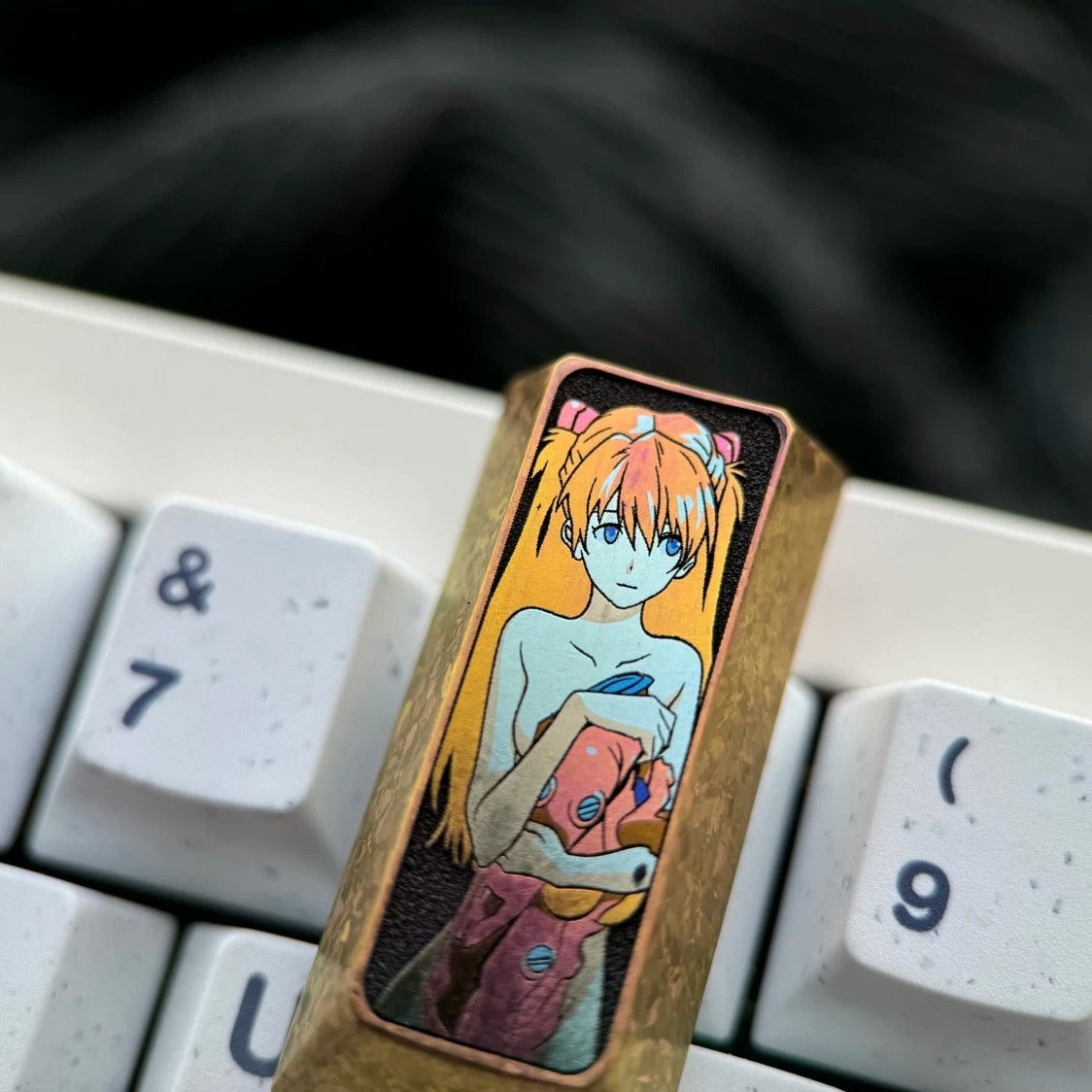 EVA, Asuka Theme PAD keypad number area,+/Enter key, vertical 2U titanium alloy personalized key cap, animation game cultural creative products, mechanical keyboard decorative key cap