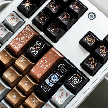 Metallic paint texture gilded design art keycaps, custom set personalized keycap series，PBT material, Original factory height, compatible with 61/64/68/75/84/87/104 mechanical keyboard keycap set