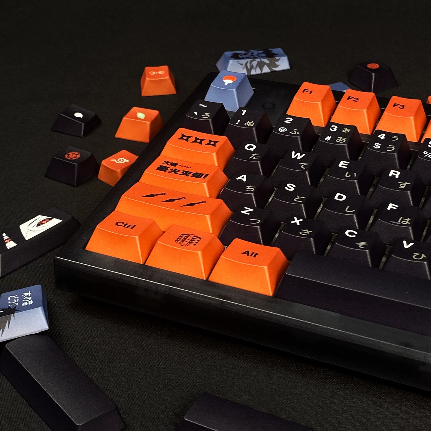 Naruto series, Uchiha Madara theme, PBT material material personalized keycap set, anime and games cultural creative decoration keycap set, compatible with 61/64/68/75/84/87/104 mechanical keyboard replacement keycap