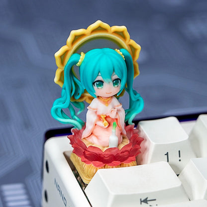 Hatsune Miku 3 D printing, not corroded or faded, three-dimensional modeling, anime, gaming, cultural creativity, personalized keycaps, mechanical keyboard decoration keycaps