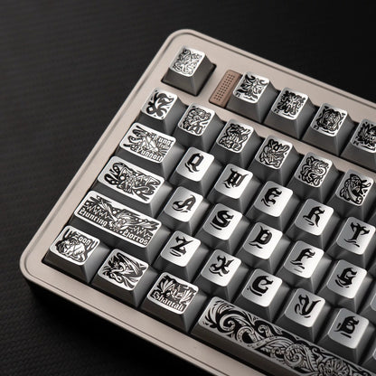 Ancient God, Cthulhu themed design, metallic paint texture, PBT material personalized keycap set, creative decorative keycap set, compatible with 61/64/68/75/84/87/104 mechanical keyboard replacement keycap
