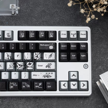 Dark Night Thorn Metal Paint Mechanical Keyboard Keycaps PBT Original Factory Height, PBT material personalized keycaps, mechanical keyboard replacement keycap set, Compatible with 61/64/68/75/84/87/104 Key Mechanical Keyboard Keycap Set