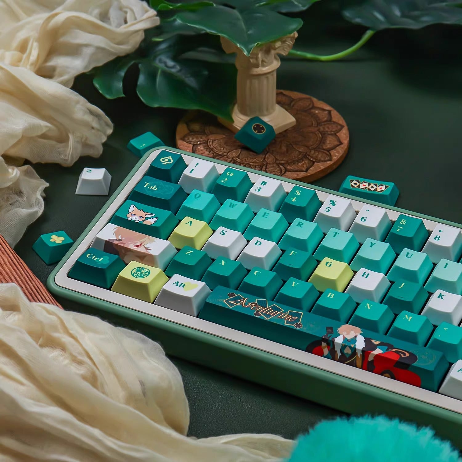 Honkai: Star Rail series, Aventurine theme, PBT material personalized keycap set, factory height, compatible with Wooting/ROG EXTREME mechanical keyboard