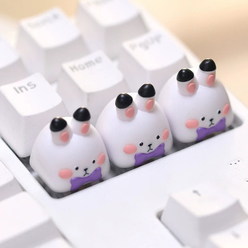 Cute gentleman rabbit, multi-color resin personalized keycaps, cartoon image design mechanical keyboard art keycaps decoration keycaps