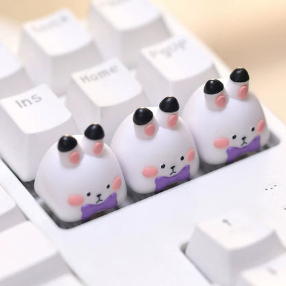 Cute gentleman rabbit, multi-color resin personalized keycaps, cartoon image design mechanical keyboard art keycaps decoration keycaps