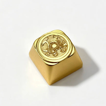 Pure copper gold-plated Chinese style ancient mythology four major mythical beasts relief personalized keycaps custom factory high mechanical keyboard metal keycaps