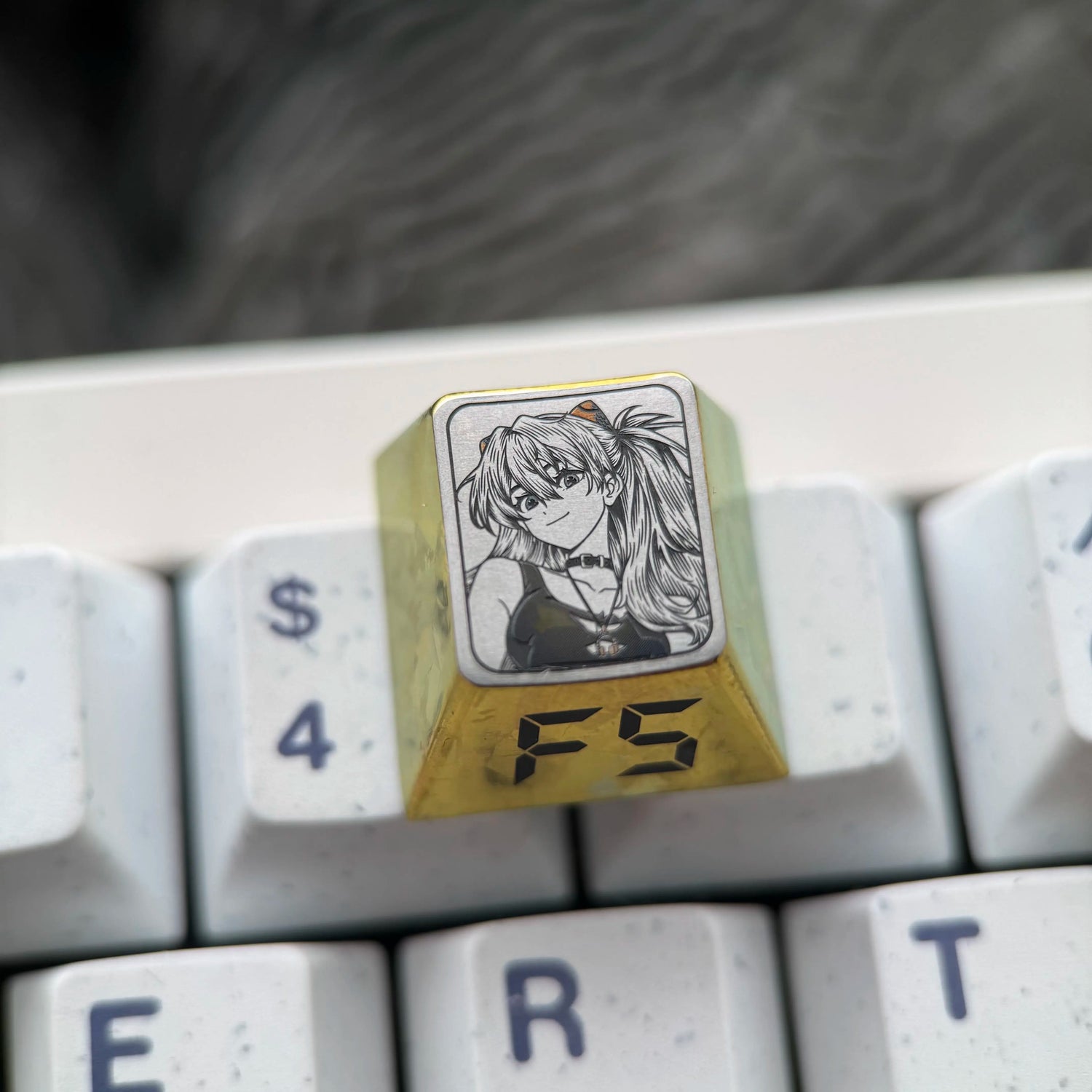 EVA， Asuka theme, F1-F12 precision carving 1 U titanium alloy personalized keycaps, anime and game cultural creative keycaps, mechanical keyboard decorative keycaps