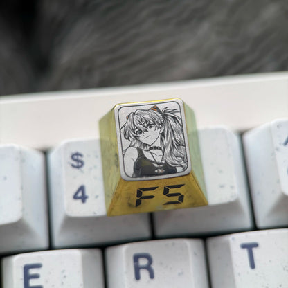 EVA， Asuka theme, F1-F12 precision carving 1 U titanium alloy personalized keycaps, anime and game cultural creative keycaps, mechanical keyboard decorative keycaps