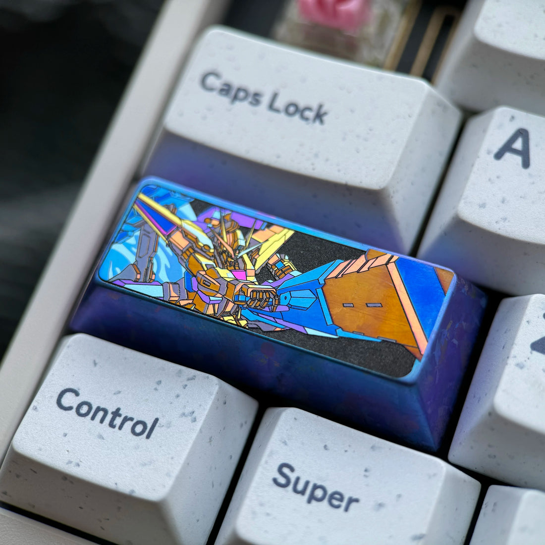 Gundam, 2.25U titanium alloy personalized keycaps, metal art keycaps, anime and game cultural innovation decorative keycaps
