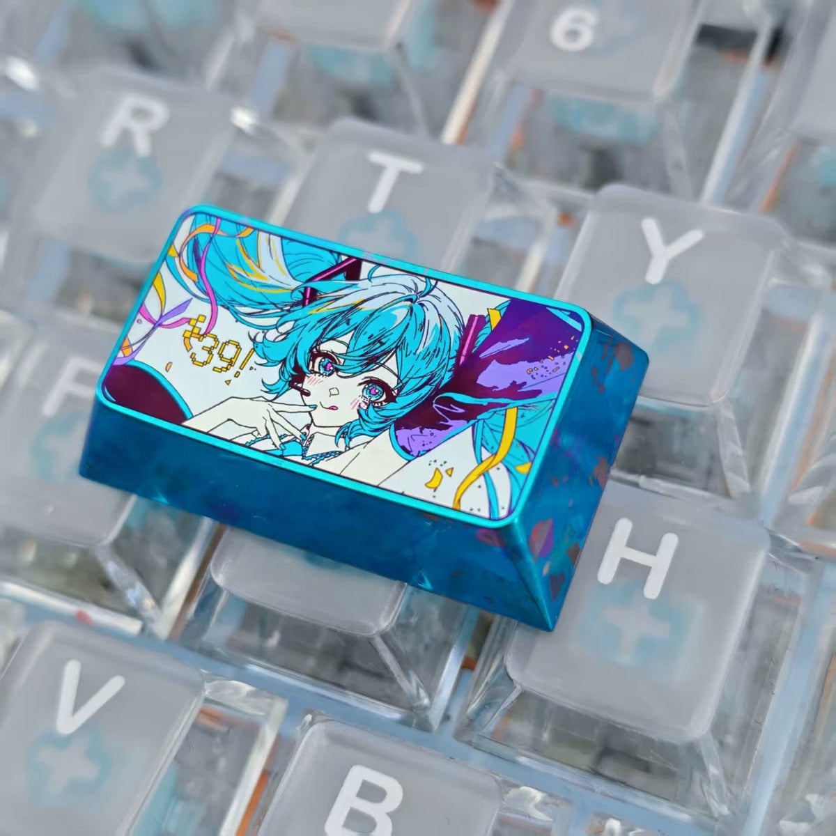 Hatsune Miku 1.75 U titanium alloy personalized keycaps, mechanical keyboard decorative keycaps, anime and game cultural creative keycaps