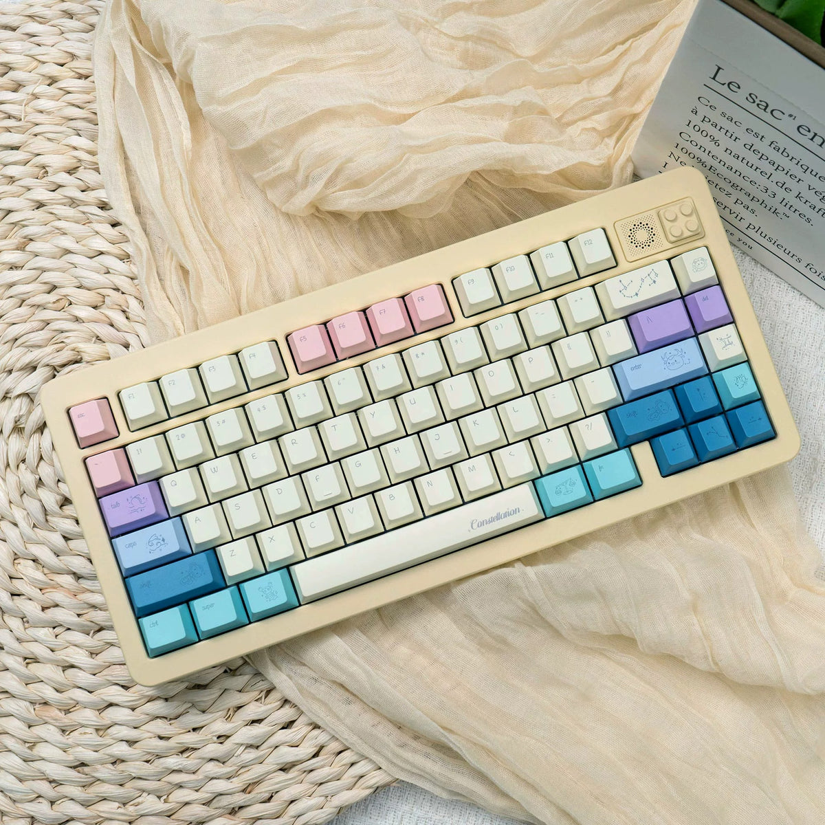 12 Constellation Theme Design, Macaron Color Matching PBT material personalized keycap set, mechanical keyboard replacement decorative keycaps, compatible with 61/64/68/75/84/87/104 key mechanical keyboard