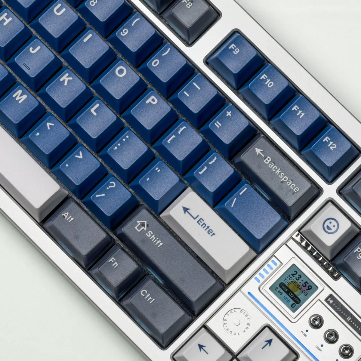 Warrior Blue Grey Half Transparent Full Set Keycap ABS+PC Two Color, Simple Blue Tone, Mechanical Keyboard Replacement Keycap Set, Compatible with 61/64/68/75/84/87/104 Key Mechanical Keyboard Keycap Set