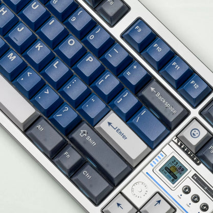 Warrior Blue Grey Half Transparent Full Set Keycap ABS+PC Two Color, Simple Blue Tone, Mechanical Keyboard Replacement Keycap Set, Compatible with 61/64/68/75/84/87/104 Key Mechanical Keyboard Keycap Set