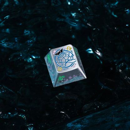 Squirtle Theme, Aluminum Alloy CNC Metal Anode Personalized Keycaps, Enamel Colored Colorful Art Keycaps, Mechanical Keyboard Anime Cartoon Decorative Keycaps