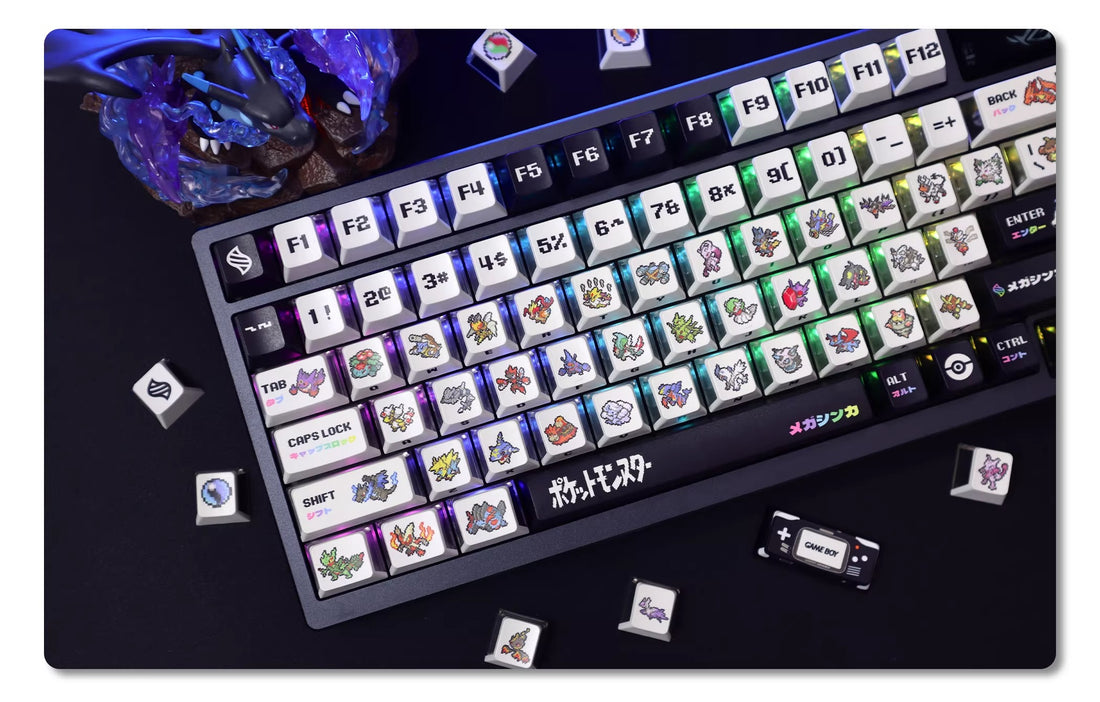 Pokemon Key Cap Mega Pixel Wind Mechanical Keyboard Cap PBT Five sided Thermal Sublimation Three sided Transparent Anime Theme Personalized Key Cap Set