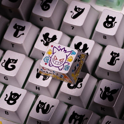 Pok é mon series, Gangar themed design, 17 key set, keycaps made of aluminum alloy material CNC integrated precision machining personalized keycaps, mechanical keyboard decorative keycaps